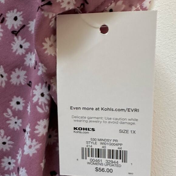 EVRI Dress Woman Lavender White Floral Short Sleeve Knee Length Chiffon Plus 1X - Picture 10 of 11